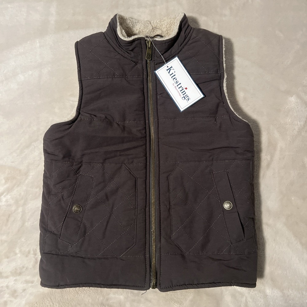 NWT Kitestrings Boys Quilted Canvas Vest Sherpa Lined Brown Size 7